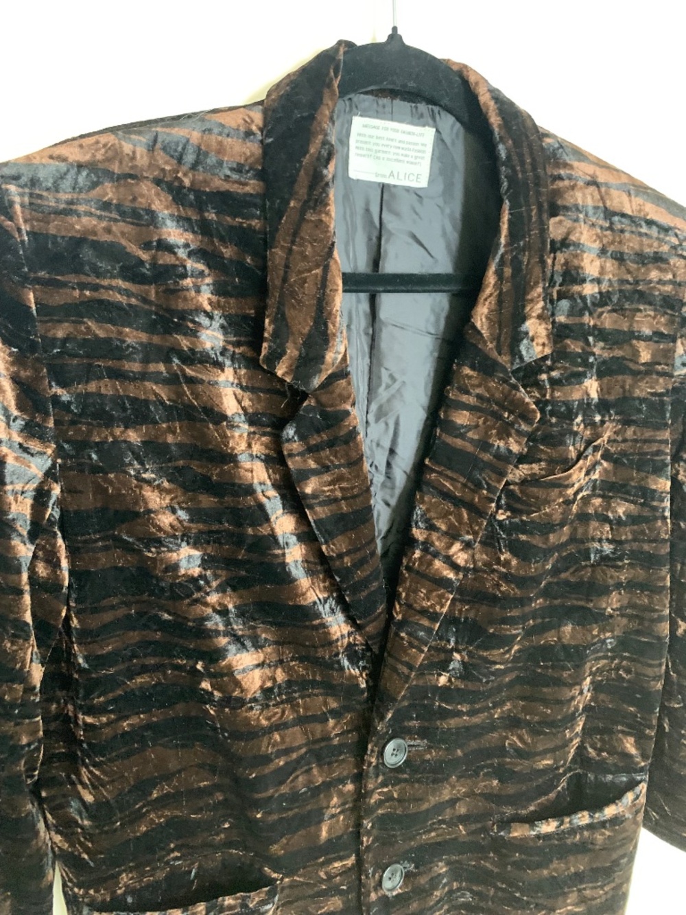 Vintage From Alice Velvet Tiger Striped Blazer M - Picture 6 of 8